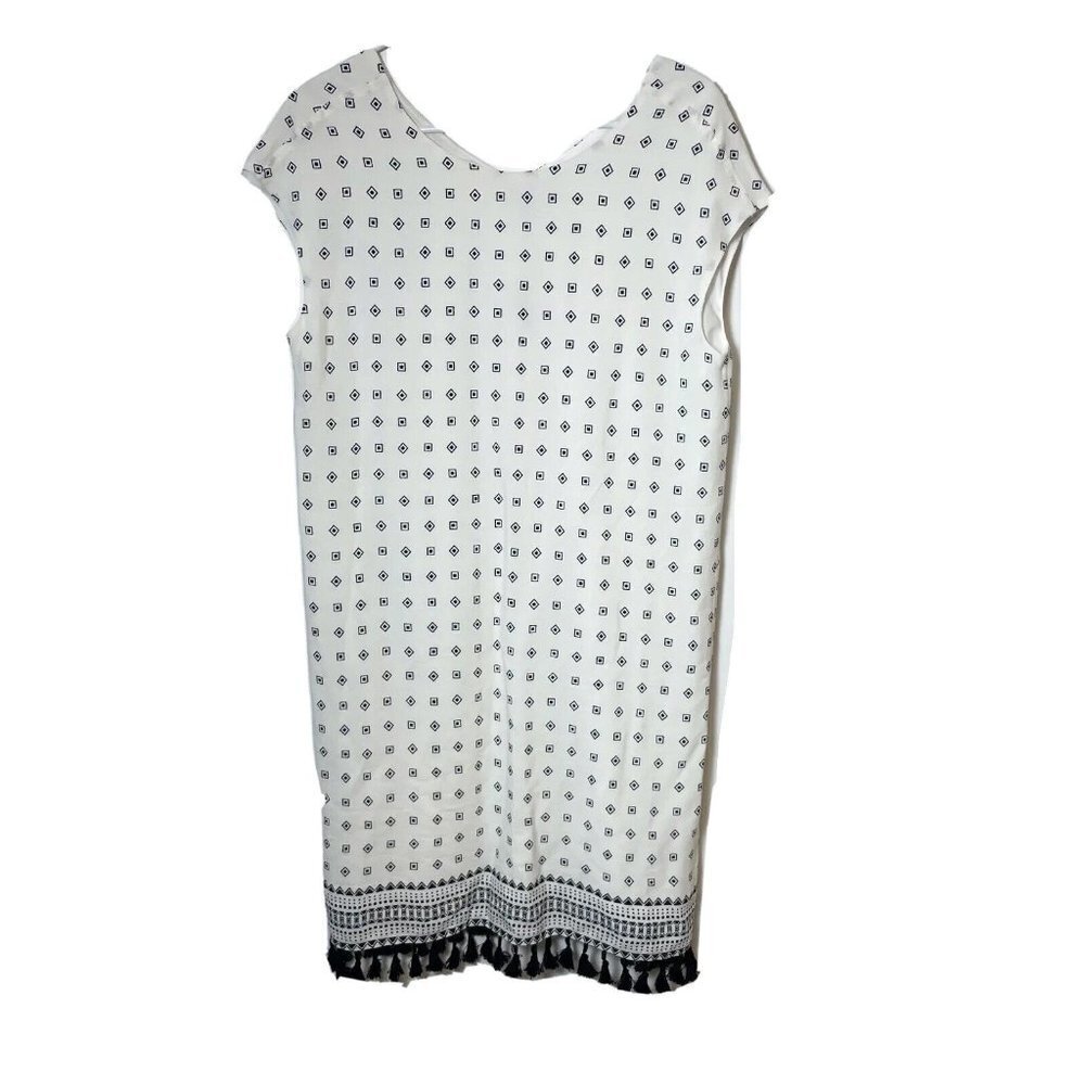 Madewell Womens Cap Sleeve Scatterblock Lined‎ Dress White XS Tasseled F3390 New